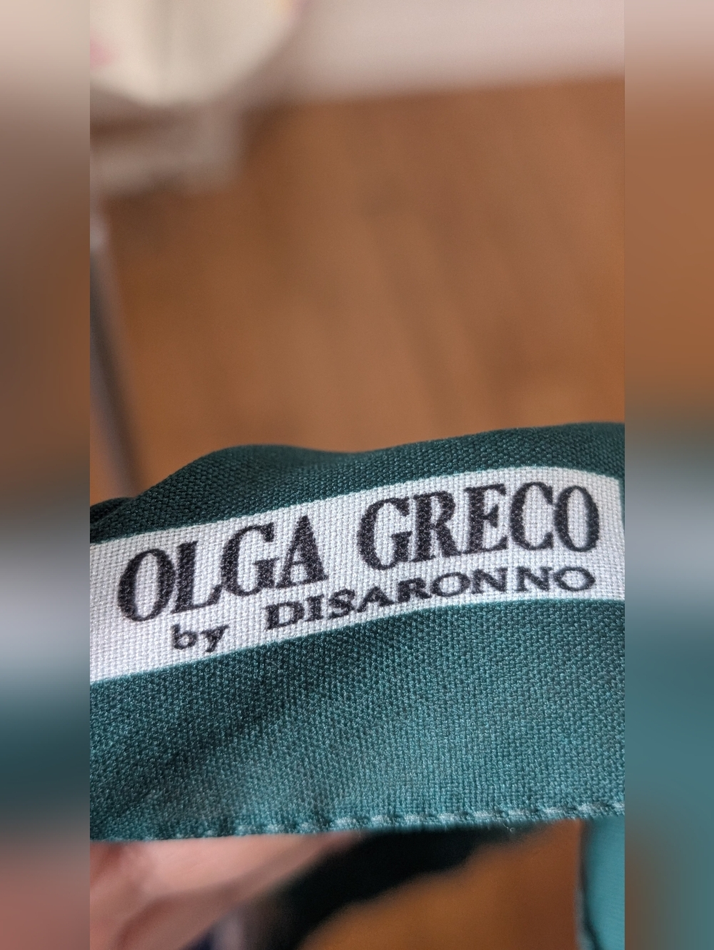OLGA Greco Printed Scarf in Navy, Emerald & Gold - Picture 9 of 10